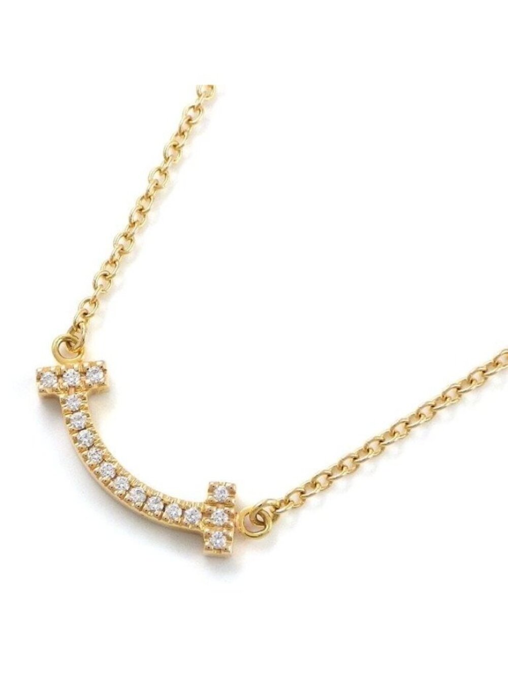 Tiffany & Co Necklace T Smile Mini Diamond 18K Yellow Gold